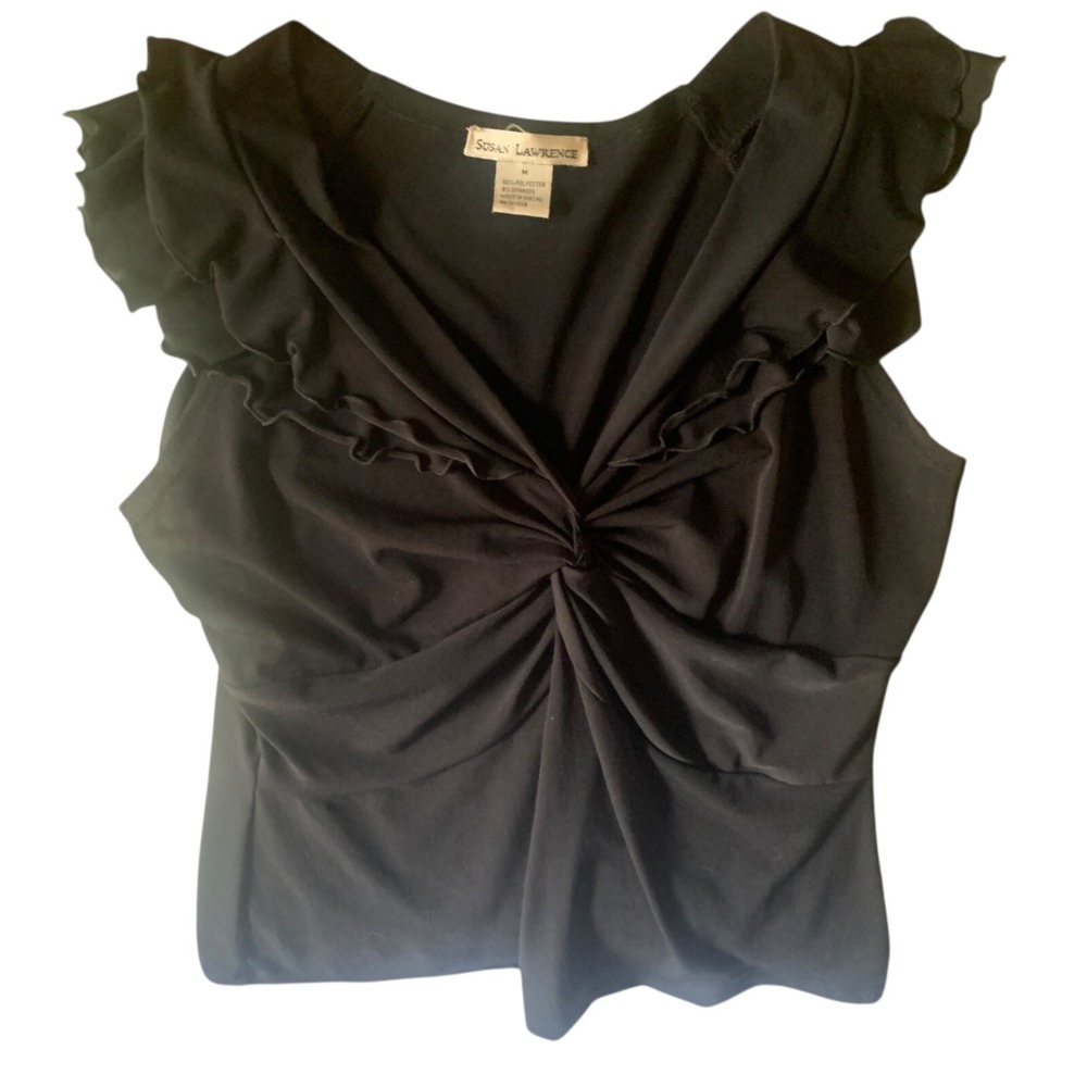 Y2K Fairygoth Fluttered Cap Sleeves Top  Babydoll Black Stretch‎ Sz M Grunge VTG